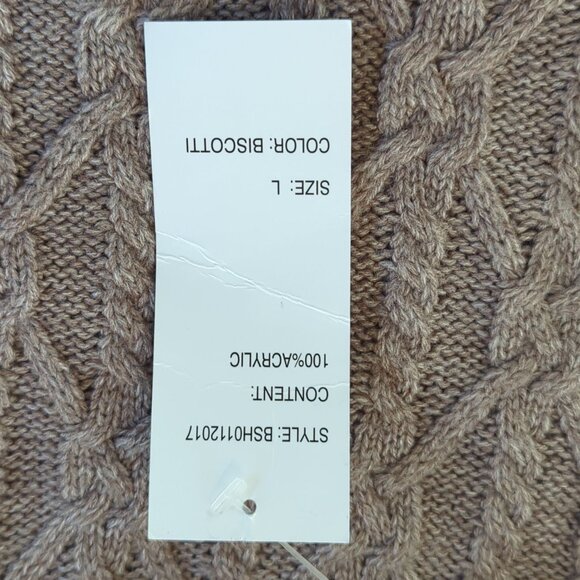 Design History Women’s Poncho Tan Sweater Large Cowl Neck Cable Knit Pullover - Picture 9 of 10